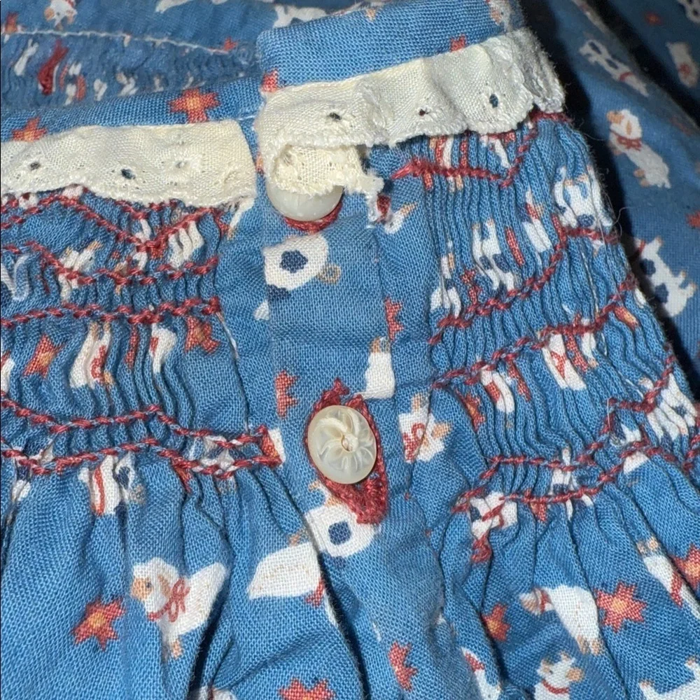 Vintage Handmade Smocked Farm Animal Print youth Girls Dress SZ 2T/ 3T